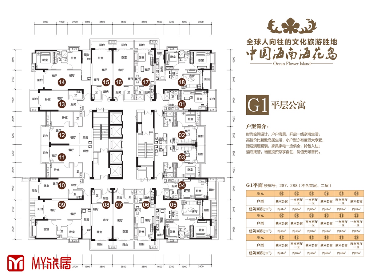 海花岛G1平层公寓平面图